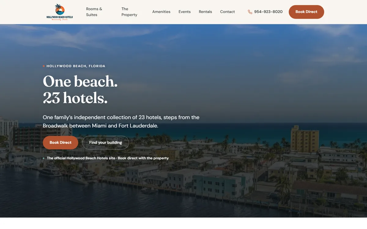 The new Hollywood Beach Hotels homepage, built by Dialed In Digital